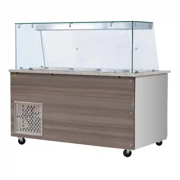 Günstig SNACK-Line, Kalte Theke, 4x GN1/1, Granit rosa-grau, 153x82x85.5 Klarglas mit Zwischenablage, H=496mm