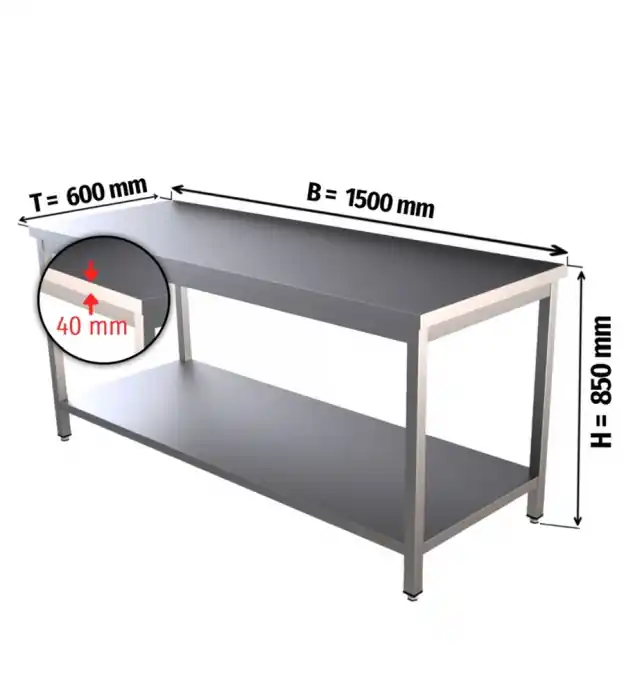 Edelstahl Arbeitstisch 150x60 cm mit Grundboden Neue Kollektion