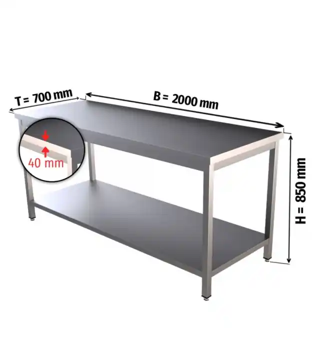 Letzte Chance Edelstahl Arbeitstisch 200x70 cm mit Grundboden