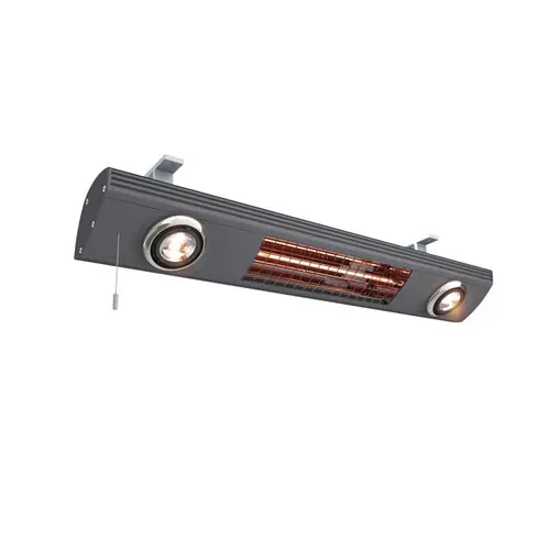 Expressversand Wärmestrahler All in one mit Einbaustrahler anthrazit zur Wand- Deckenmontage 1,4 kW Zugschalter L 818 mm