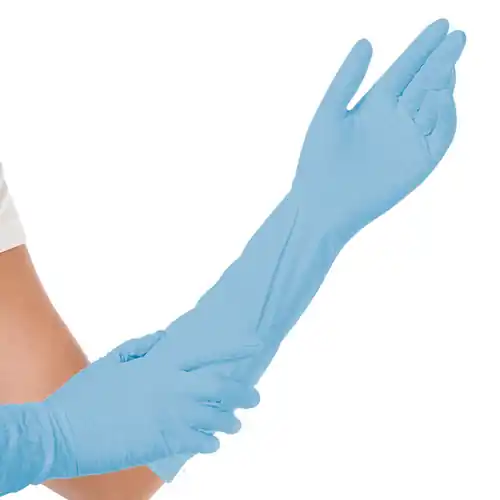 Nitril-Handschuhe S blau EXTRA SAFE SUPERLONG • puderfrei L 400 mm Top-Angebot