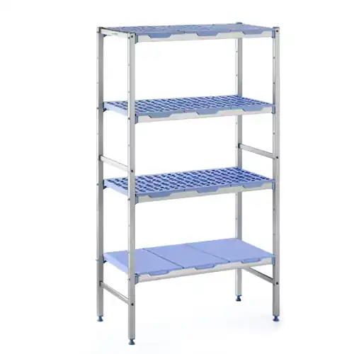 Neue Kollektion Komplettregal 1750 RB 4 Ebenen T 500 mm L 690 mm PP Roste Böden blau