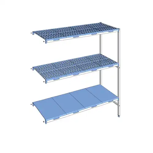 Anbauregal 1750 RB 3 Ebenen T 500 mm L 649 mm PP Roste Böden blau Neu