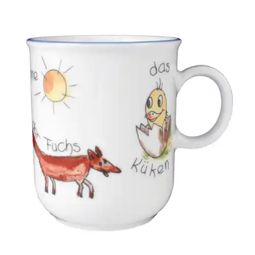Becher Compact mit Henkel 250 ml Porzellan mehrfarbig Dekor "Tierwelt" Abverkauf