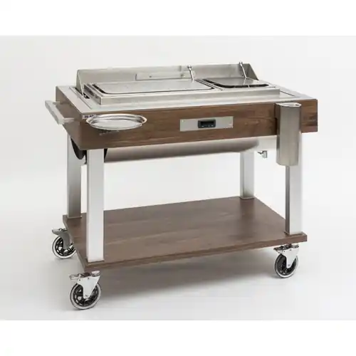 Must-Have Tranchierwagen NATURE mit Haube Bain-Marie 230 Volt 1400 Watt mit Schneidebrett