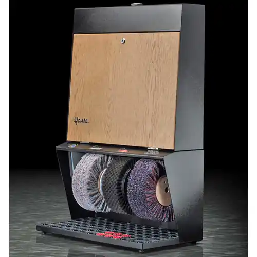 Echt Schuhputzmaschine Polifix 3 • schwarz • Eiche hell mit Beleuchtung Handsensor 3 Bürsten Ø 220 mm